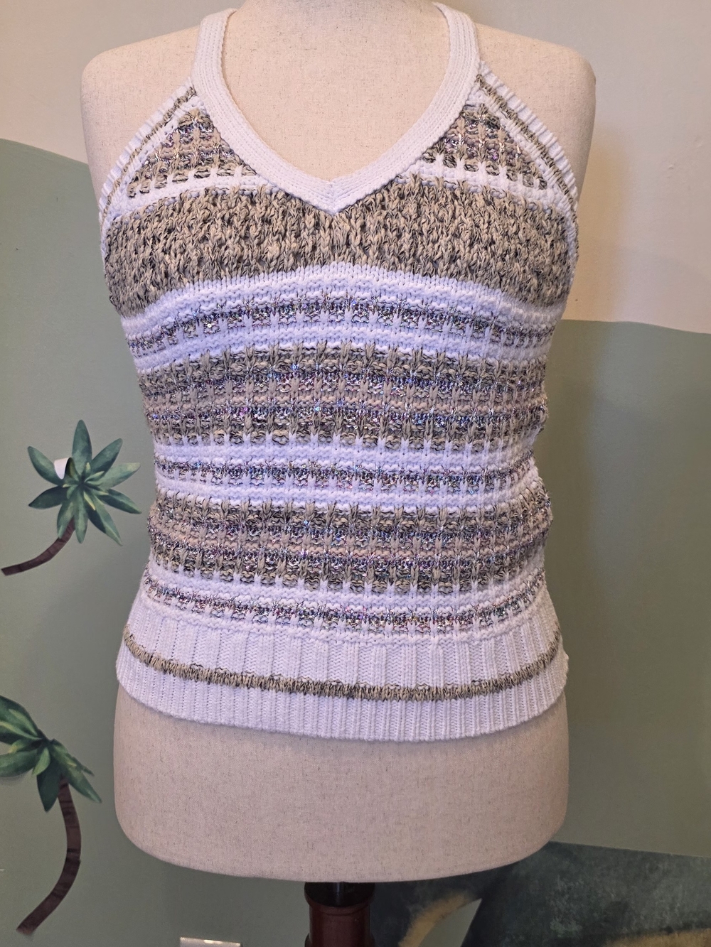 Ramy Brook Striped Knit V-Neck Tank in Cream and Brown